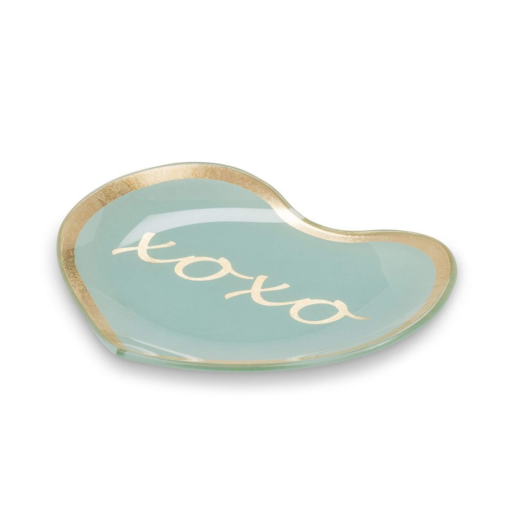 Abbott Collection Heart Shape XOXO Dish-4" W, 4 inches wide, Turquoise