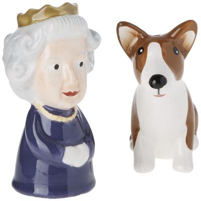 Abbott Collection 27-KITSCH-303 Queen and Corgi Salt and Pepper Shaker Set, Purple/Brown, 3.5" H