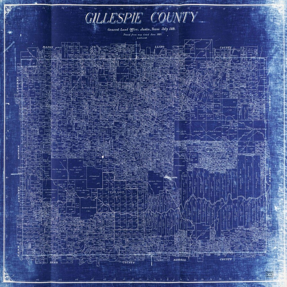 18" x 24" 1918 Map Of Gillespie County Texas Landowners Real Property