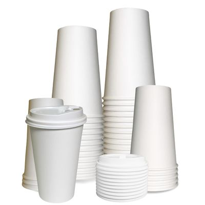 EcoQuality 16 oz White Hot Drink Paper Cups with White Dome Lids - 100 Count - Disposable Paper Coffee Cups perfect for Tea, Latte's, Coffee Shops, Restaurant Grade