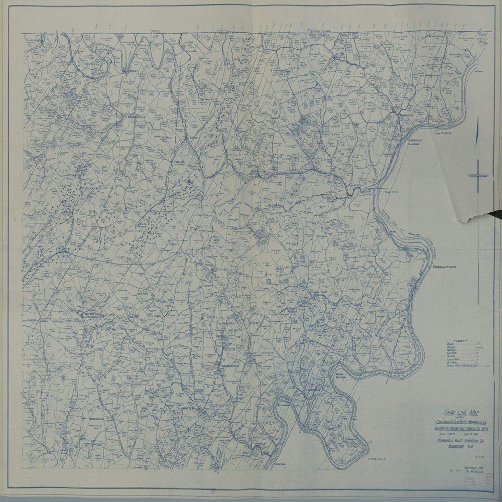18" x 24" 1915 Map Of Cass Grant & Clay District Monongalia Co. & Part Of Paw Paw District Marion Co Virginia