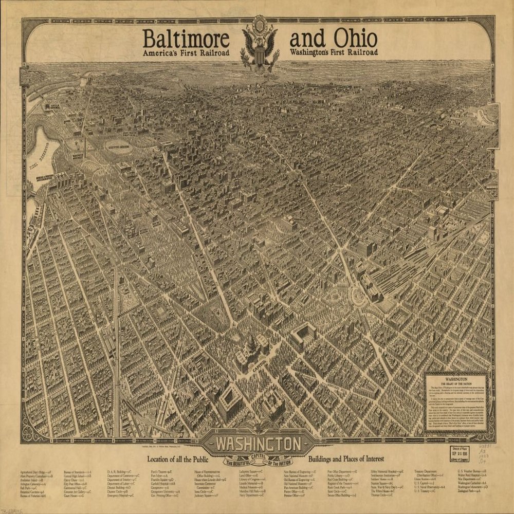18" x 24" 1923 Map Of Washington The Beautiful Capital Of The Nation