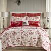 Levtex Home - Yuletide Quilt Set - King/Cal King Quilt (106x92in.) + Two King Pillow Shams (36x20in.) - Christmas Holiday Script - Red and Cream - Reversible - Cotton view 1