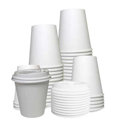 EcoQuality 12 oz White Hot Drink Paper Cups with White Dome Lids - 150 Count - Disposable Paper Coffee Cups perfect for Tea, Latte's, Coffee Shops, Restaurant Grade