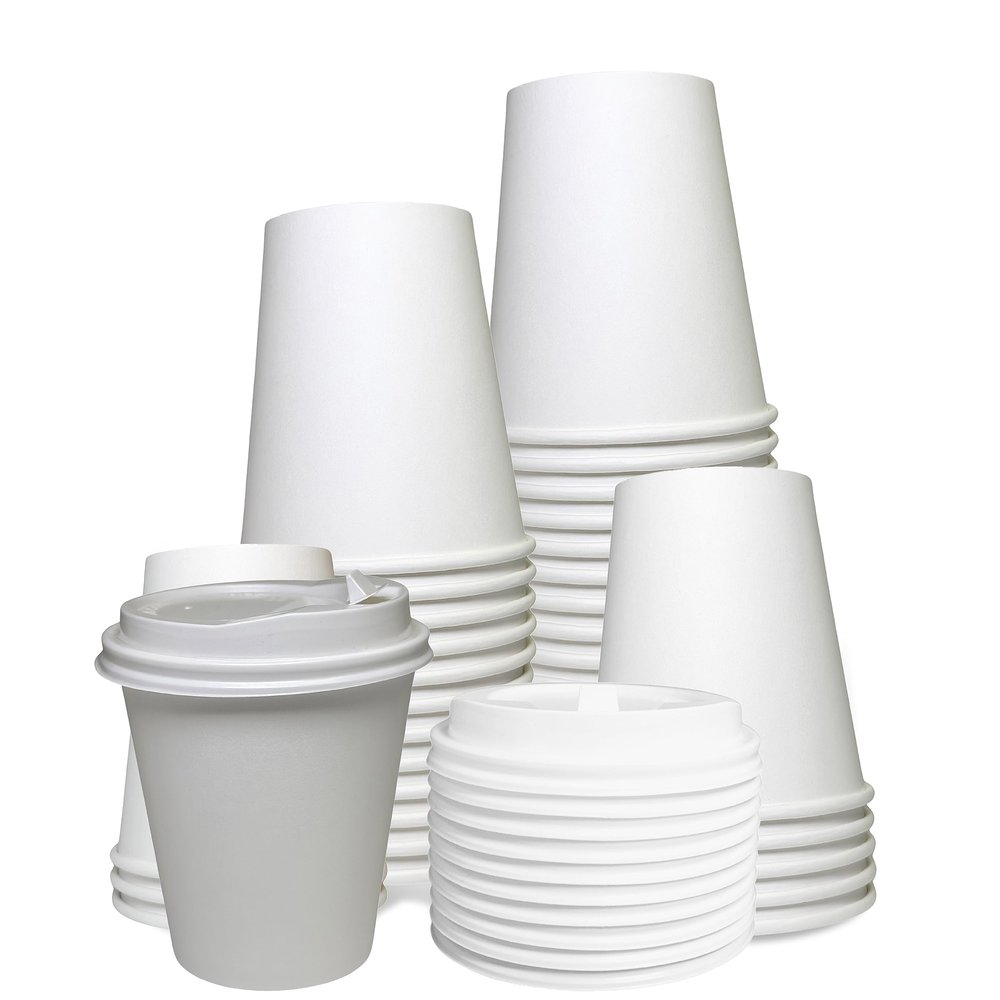 EcoQuality 12 oz White Hot Drink Paper Cups with White Dome Lids - 150 Count - Disposable Paper Coffee Cups perfect for Tea, Latte's, Coffee Shops, Restaurant Grade