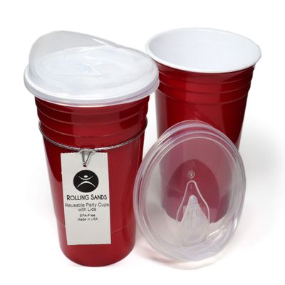Rolling Sands Reusable BPA-Free 16 Ounce Red Party Cups with Lids - 2 Pack, Made in USA