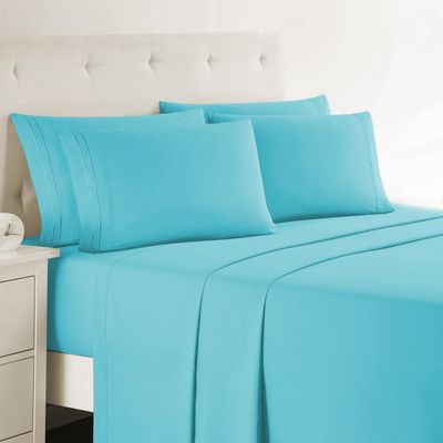 Clara Clark Queen Sheets, 6 Piece Set - Hotel Luxury Sheets for Queen Size Bed, Super Soft Bedding Set, Beach Blue