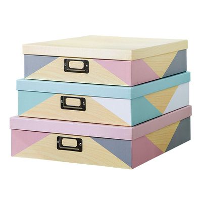 SLPR Decorative Cardboard Storage Boxes With Lids - Set of 3: Paperboard Photo Storage Box, Document Boxes for Organizing and Home Decor, Memory Box For Keepsakes
