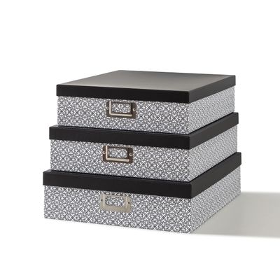 SLPR Black and White Decorative Cardboard Boxes with Lids, Set of 3 Nesting Paperboard Scrapbook Storage, Memory Boxes for Keepsakes, Photos, Letter Papers, Documents