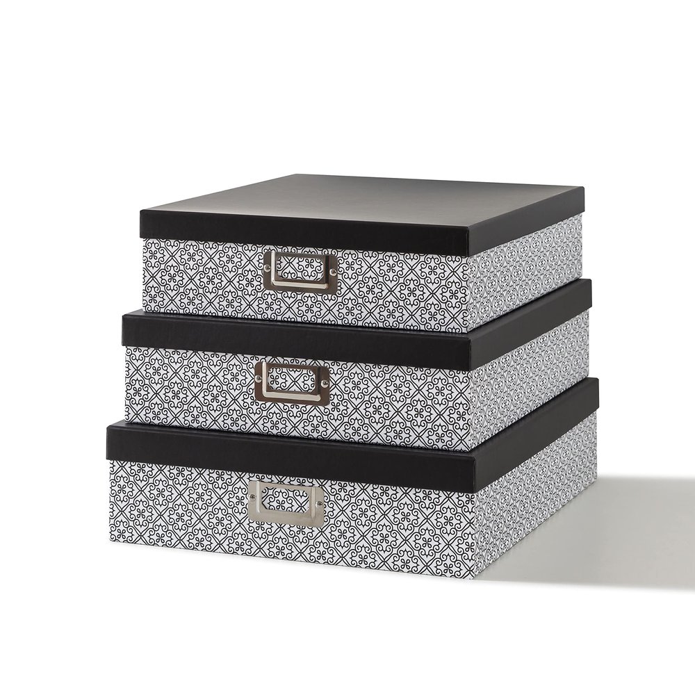 SLPR Black and White Decorative Cardboard Boxes with Lids, Set of 3 Nesting Paperboard Scrapbook Storage, Memory Boxes for Keepsakes, Photos, Letter Papers, Documents