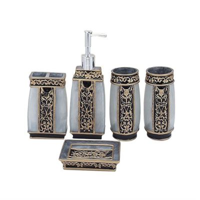 AMSS Resin 3D Deko Bathroom Accessory Set,5pcs Vintage Bath Ensemble Set Soap Dispenser Toothbrush Holder Tumbler Soap Dish Included