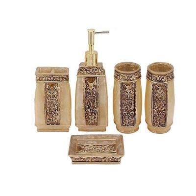 AMSS Resin 3D Deko Bathroom Accessory Set,5pcs Vintage Bath Ensemble Set Soap Dispenser Toothbrush Holder Tumbler Soap Dish Included