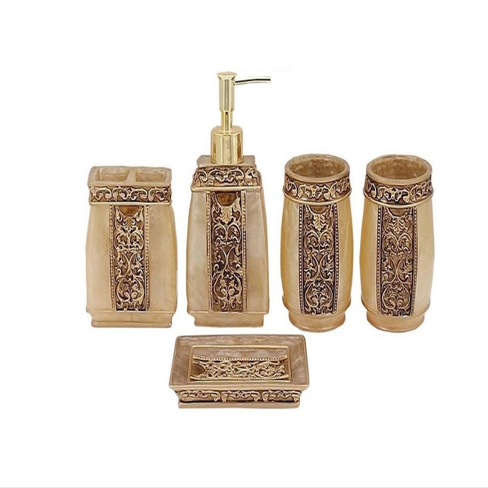 AMSS Resin 3D Deko Bathroom Accessory Set,5pcs Vintage Bath Ensemble Set Soap Dispenser Toothbrush Holder Tumbler Soap Dish Included