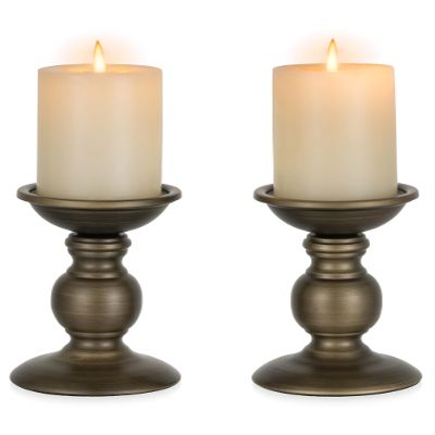 2 Pcs Bronze Iron Pillar Candle Holders, Most Ideal for 3" Pillar Candle, Gifts for Wedding, Party, Home, Spa, Reiki, Votive Candle (2 x S)