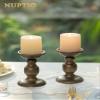 2 Pcs Bronze Iron Pillar Candle Holders, Most Ideal for 3" Pillar Candle, Gifts for Wedding, Party, Home, Spa, Reiki, Votive Candle (2 x S) view 2