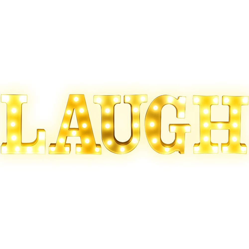 Creation Core 8.7" Tall Large LED Laugh Marquee Signs Battery Operated Warm White Light Up Letters for Tabletop Shelf Home Wall Office Decoration, Laugh