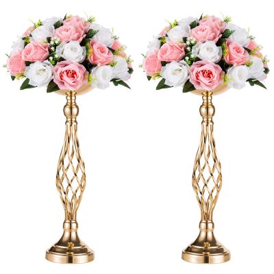 2 Pcs Versatile Metal Flower Arrangement & Candle Holder Stand Set for Wedding Party Dinner Centerpiece Event Restaurant Hotel Decoration (Gold, 2 x S)