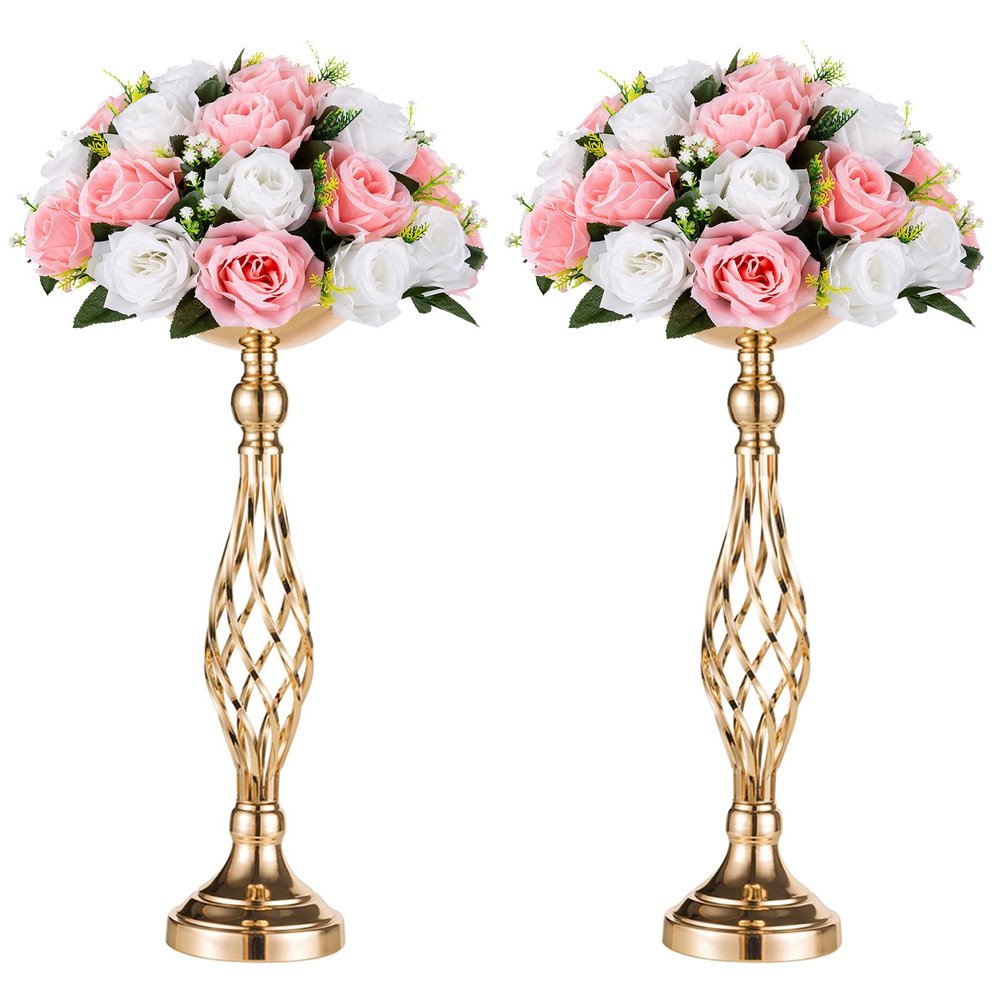2 Pcs Versatile Metal Flower Arrangement & Candle Holder Stand Set for Wedding Party Dinner Centerpiece Event Restaurant Hotel Decoration (Gold, 2 x S)