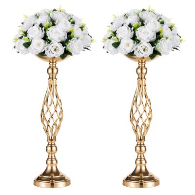 2 Pcs Versatile Metal Flower Arrangement & Candle Holder Stand Set for Wedding Party Dinner Centerpiece Event Restaurant Hotel Decoration (Gold, 2 x M)