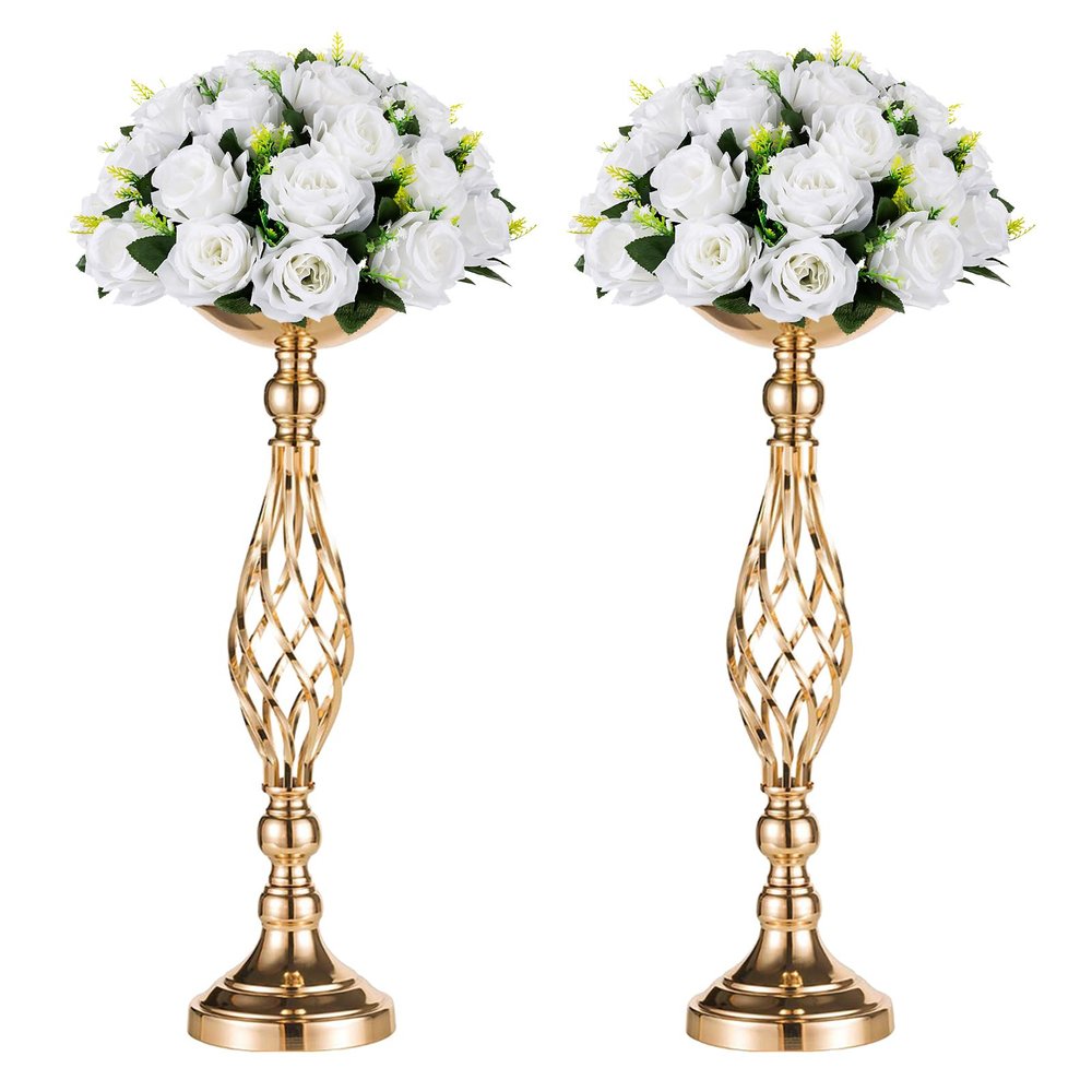 2 Pcs Versatile Metal Flower Arrangement & Candle Holder Stand Set for Wedding Party Dinner Centerpiece Event Restaurant Hotel Decoration (Gold, 2 x M)