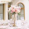 2 Pcs Versatile Metal Flower Arrangement & Candle Holder Stand Set for Wedding Party Dinner Centerpiece Event Restaurant Hotel Decoration (Gold, 2 x M) view 2