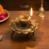 eSplanade - Lotus Shaped Round Brass Diya | Oil Lamp | Home Decor | Brass Diya | Brass Deepam | Brass Lamps | Kuthu Vilakku | Oil Lamp, Lamps for Home and Office view 1