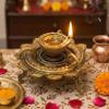 eSplanade - Lotus Shaped Round Brass Diya | Oil Lamp | Home Decor | Brass Diya | Brass Deepam | Brass Lamps | Kuthu Vilakku | Oil Lamp, Lamps for Home and Office view 3