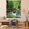 Ambesonne Rainforest Tapestry, Mountain Stream in a Tropical Rain Forest Foliage Countryside Wilderness Scene, Fabric Wall Hanging Decor for Bedroom Living Room Dorm, 23" X 28", Green and Brown view 1