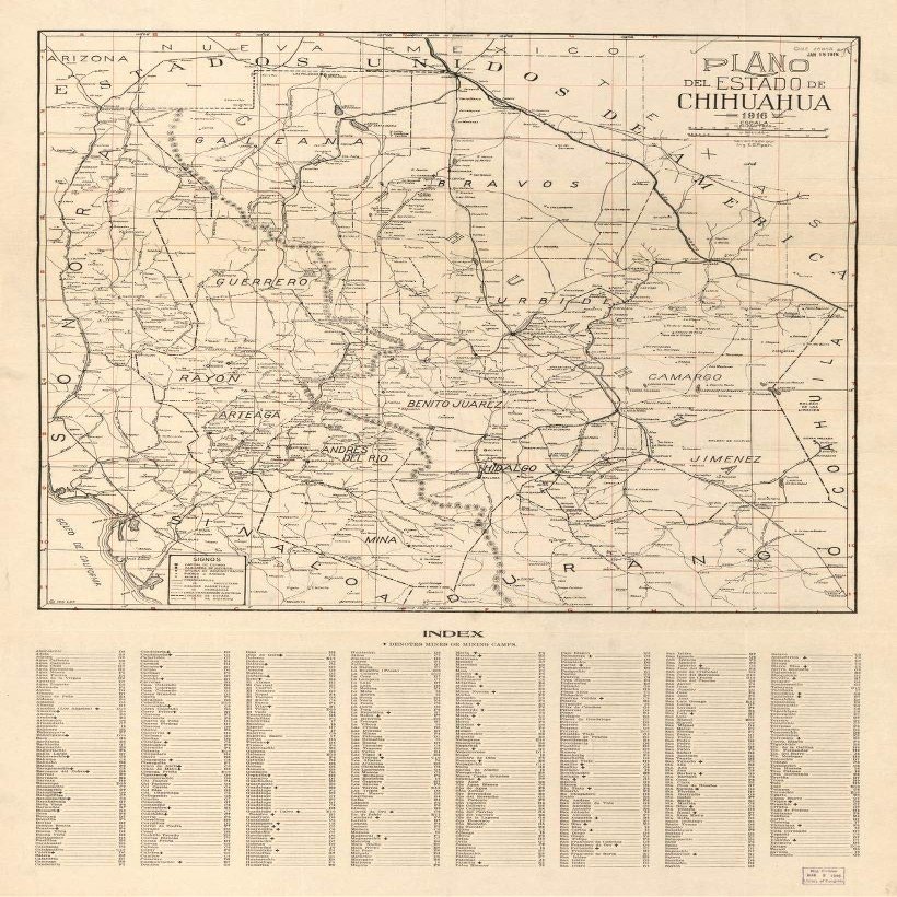 16" x 24" 1915 Map Of the State Of Chihuahua