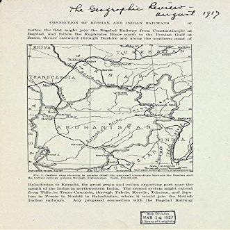 16" x 24" 1917 Map Of Russian & Indian Railways Connection