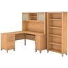 Bush Home Somerset 60W L Shaped Desk with Hutch and 5 Shelf Bookcase in Maple Cross view 1
