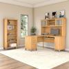 Bush Home Somerset 60W L Shaped Desk with Hutch and 5 Shelf Bookcase in Maple Cross view 2