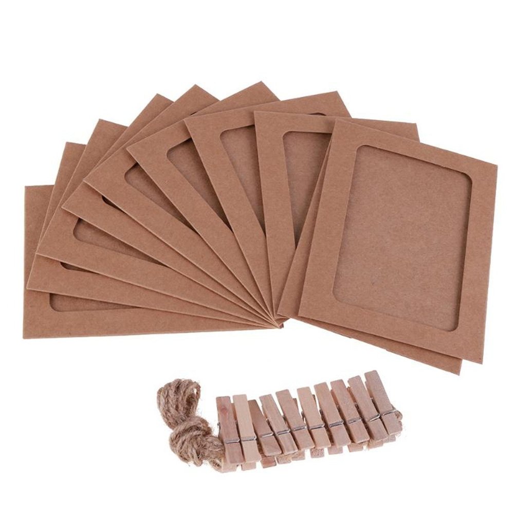 10pcs Hanging Paper Photo Frame with Clips and String,DIY Wall Picture Frame Collage Board Display for Home Party Decoration,3.5x5 inch