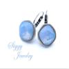 Air Blue Opal Drop Earrings made with Genuine Austrian Crystals, Pale baby Sky Blue, 12mm Cushion Cut, Bezel Drop Lever-Back, Assorted Finishes view 2