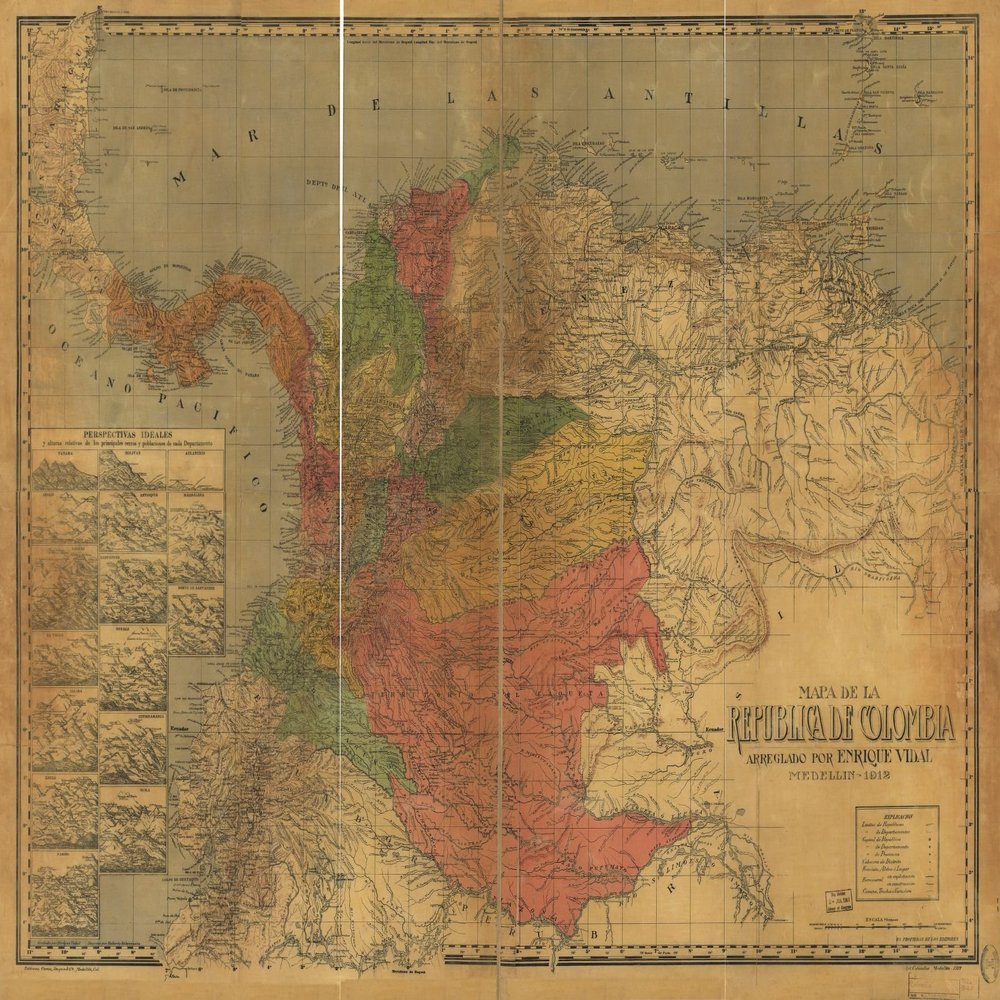 18" x 24" 1912 Map Of The Republic Of Colombia