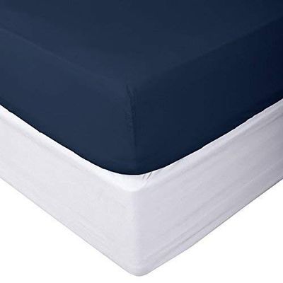 HighCaliber Beddings 100% Egyptian Cotton Fitted Sheet 800 Thread Count Solid 1 Piece (Bottom Sheet Only) Twin Size Sateen Weave 20 inch Deep Pocket Navy Blue Color