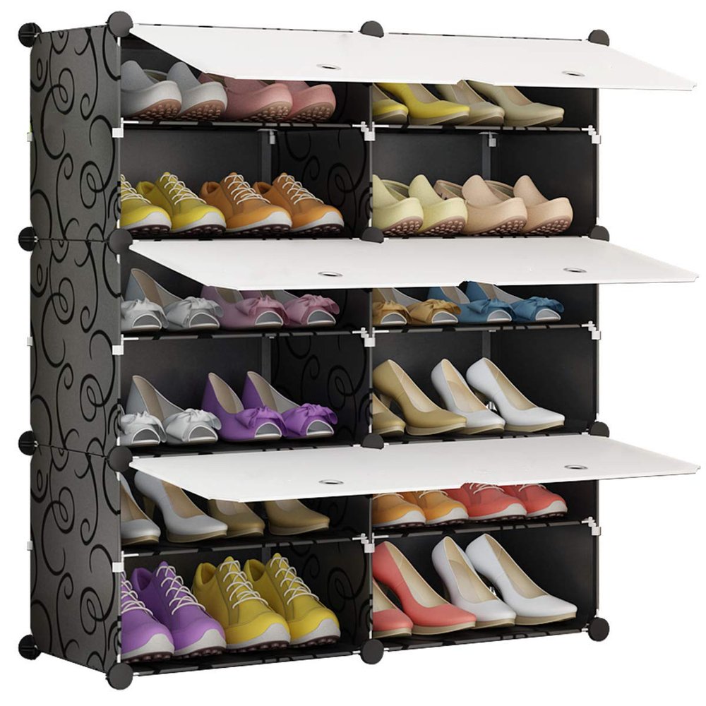 KOUSI Portable Shoe Rack Organizer 24 Pair Tower Shelf Storage Cabinet Stand Expandable for Heels, Boots, Slippers 6 Tier Black