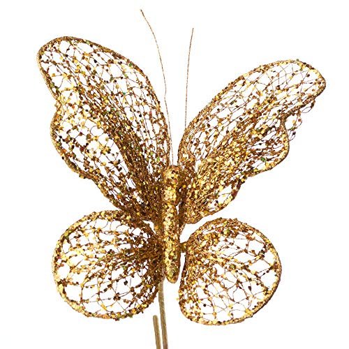Factory Direct Craft Gold Glitter Butterfly Stem | for Indoor Decor
