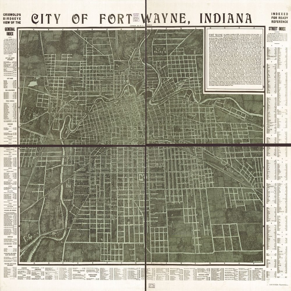 18" x 24" 1907 Map Of The City Of Fort Wayne Indiana