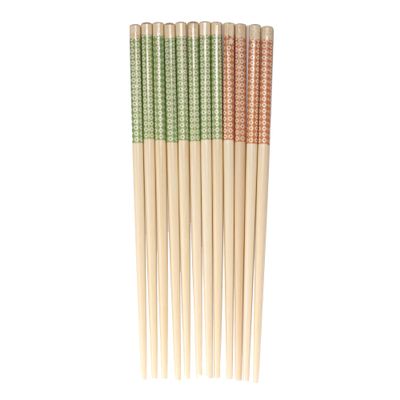 BambooMN Premium Reusable Japanese Bamboo Chopsticks, Diamond Checkered Pattern, 9.5 inch - Green and Orange - 36 Pairs