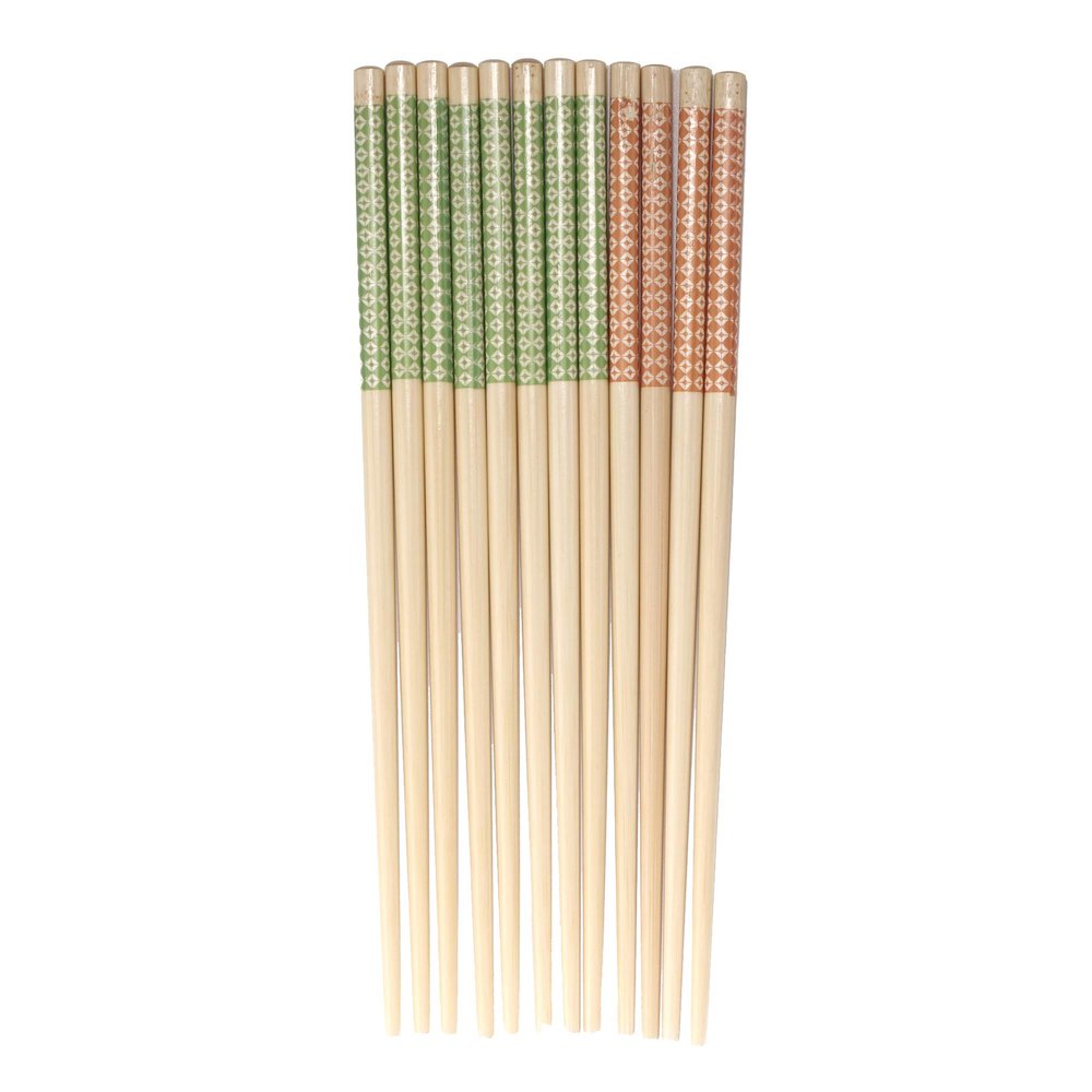 BambooMN Premium Reusable Japanese Bamboo Chopsticks, Diamond Checkered Pattern, 9.5 inch - Green and Orange - 36 Pairs