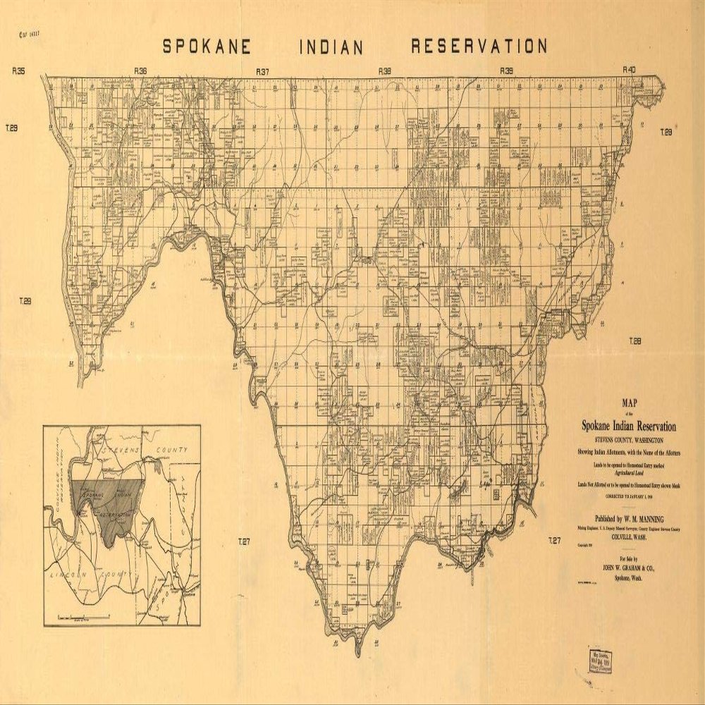 Historic Prints 12" x 24" 1910 Map of The Spokane Indian Reservation Stevens County Washington