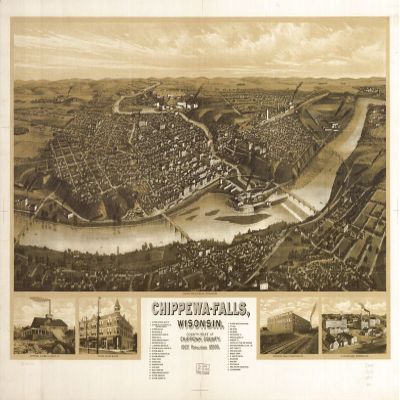 16" x 24" 1907 Map of Chippewa Falls Wisonsin County Seat of Chippewa County