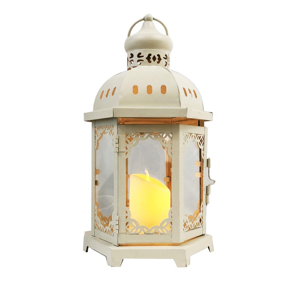allgala Clear Glass White Iron Vintage Indoor/Outdoor Candle Lantern (Multi)