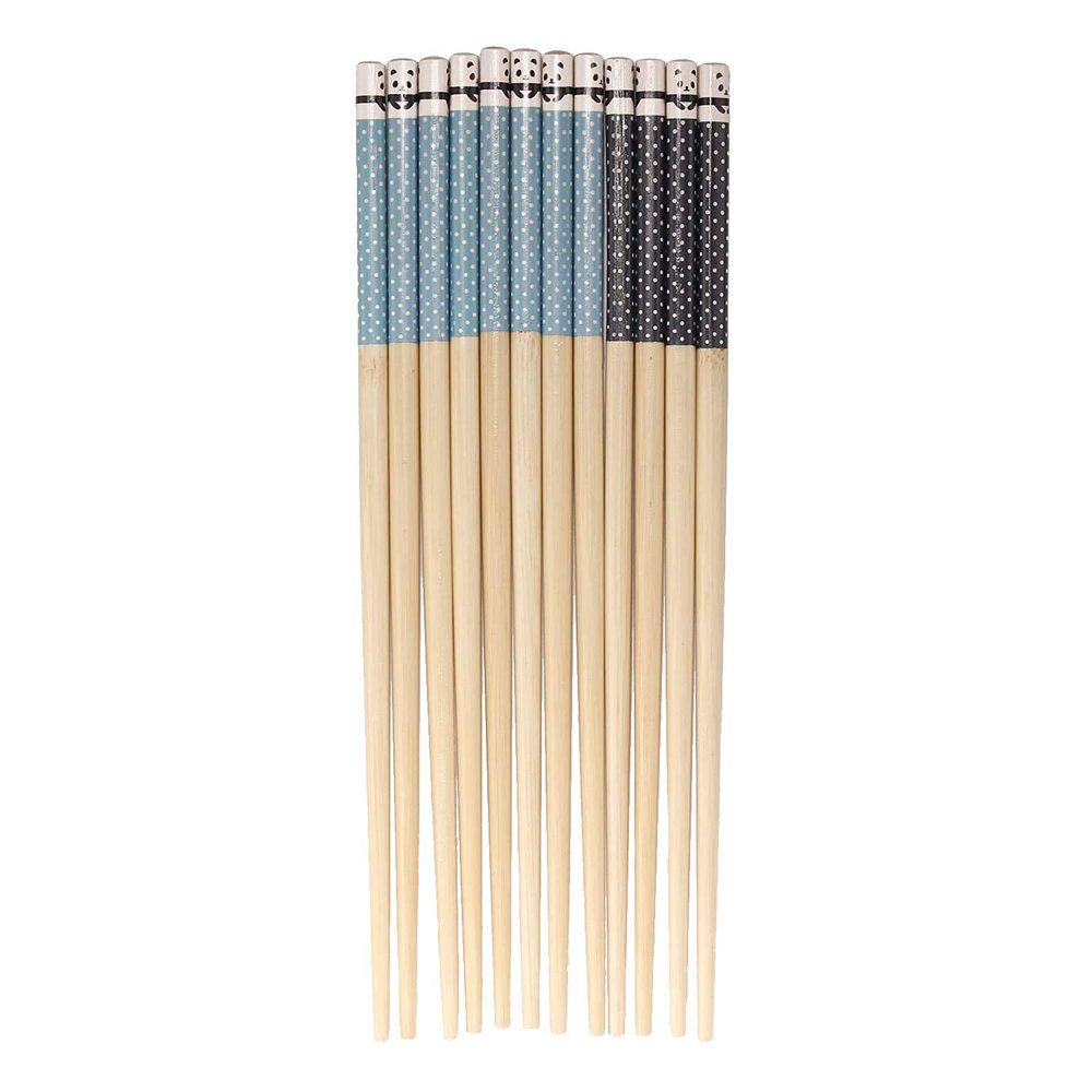 BambooMN Premium Reusable Japanese Bamboo Chopsticks, Polka Dot Panda, 9.5 inch - Sky and Navy Blue - 36 Pairs