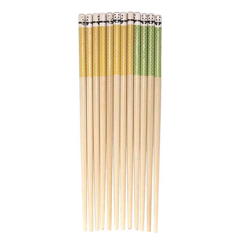 BambooMN Premium Reusable Japanese Bamboo Chopsticks, Polka Dot Panda, 9.5 inch - Yellow and Green - 120 Pairs