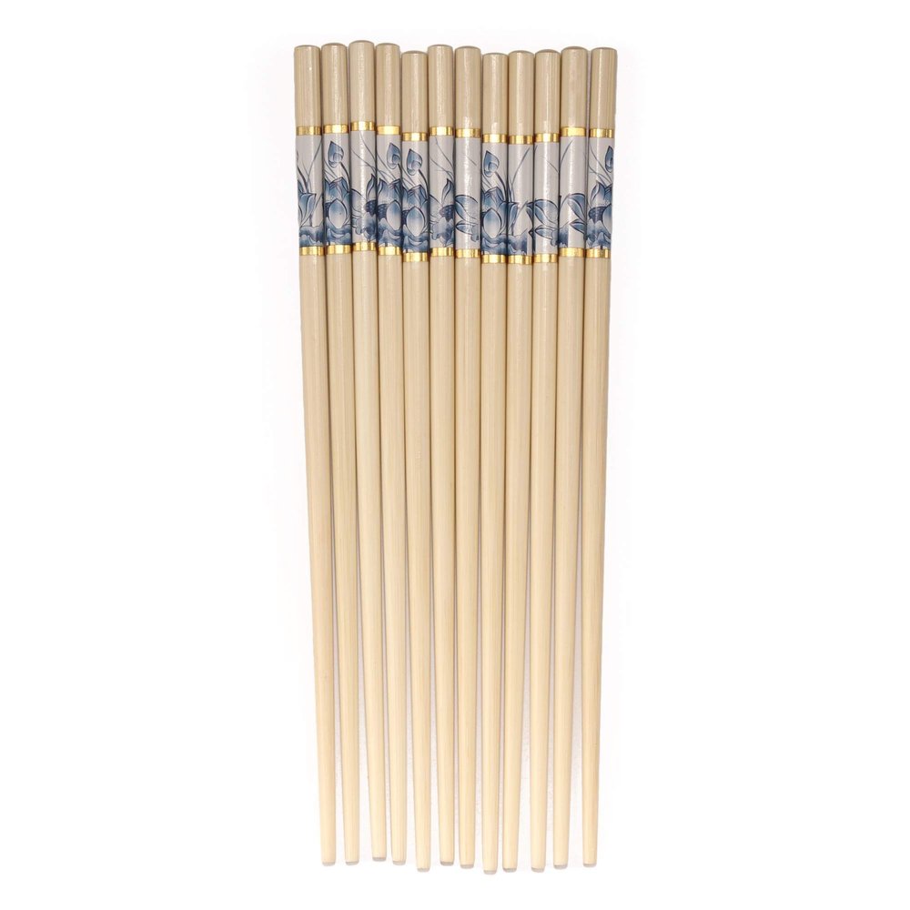 BambooMN Premium Reusable Japanese Bamboo Chopsticks, Floral Print, 9.5 inch - Blue - 120 Pairs