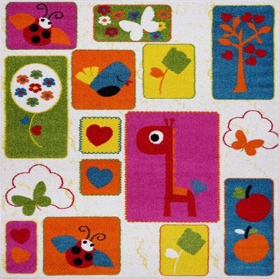 Healthyhomeflooring Adorable Kids Children Area Rugs Carpet Made in Turkey Nature Theme Durable for Kids Room, Play Room, Living Room, Bed Room, Cream-Multi 2, 5'3" x 7'4" (160cm x 225cm)