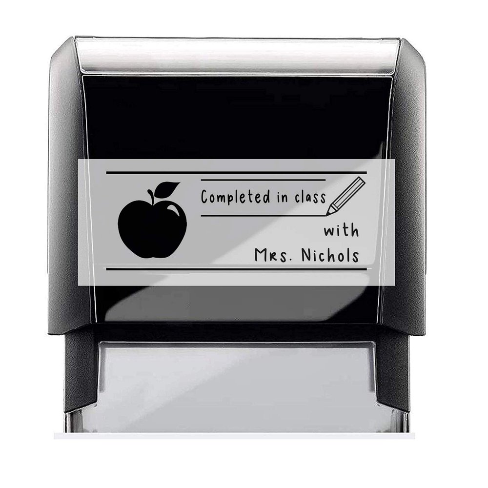 Self Inking Teacher Stamp. Custom Completed in Class with Help Classroom Stamper with Shiny Healthy Fruit Image. Variety of Designs, 5 Ink Colors, 3 Lines, All Wording can be Changed!
