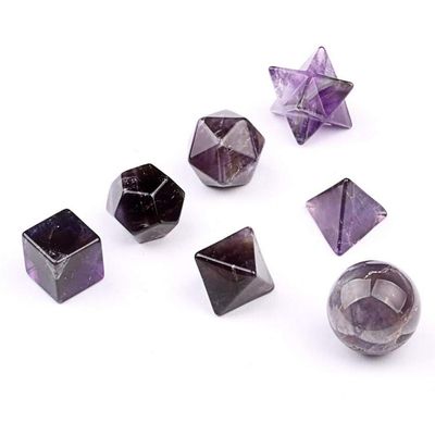 fengshuisale Carved 7 Pieces Amethyst Platonic Solids Sacred Geometry Symbols with Merkaba Star Crystal Healing Balancing SetW3486